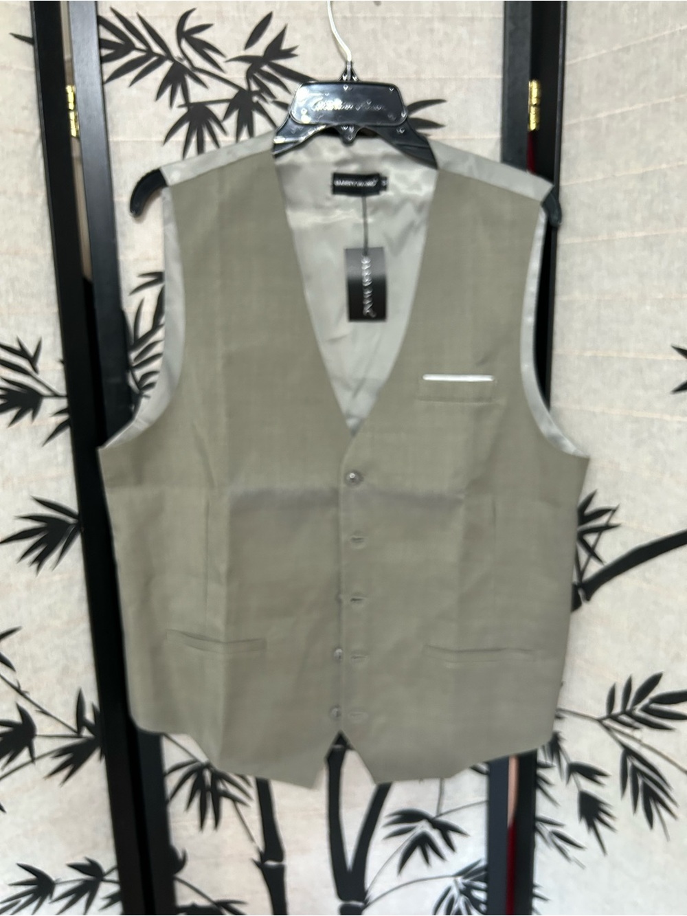 Barry Wang Formal Suit Vest Taupe Sz M Breast Pocket Business Holiday Party NWT